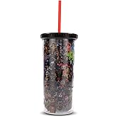 Silver Buffalo Five Nights at Freddy's Special Delivery Collage Plastic Tall Cold Cup with Lid and Straw, 20 Ounces
