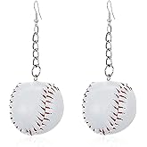 Just Follow Baseball Basketball Dangle Drop Earrings 3D Big Faux Leather Baseball Bat Earrings White Pendant Jewelry for Women