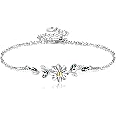 AXOMY Daisy Bracelet 925 Sterling Silver Leaf Bracelets Flower Jewelry Daisy Bracelets For Women Daisy Lovers Mom Wife