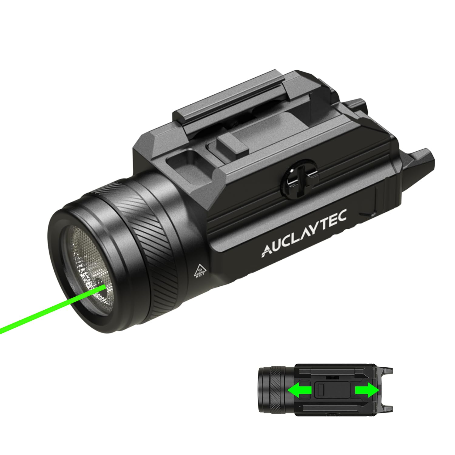 Photo 1 of AUCLAYTEC 1200 Lumen Pistol Light Laser Combo Green Beam Tactical Flashlight, Pistol Flashlight Adjustable Slide Locating Keys for Picatinny