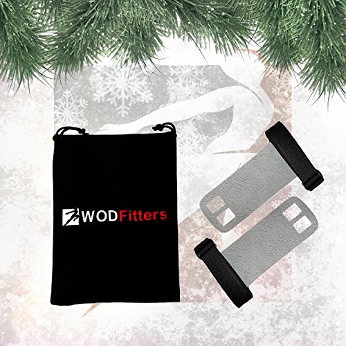 WODFitters Textured Leather Hand Grips For Cross Training, Kettlebells, Powerlifting, Chin Ups, Pull Ups, WODs & Gymnastics - With Grips Storage Pouch (Grey, Small - Fits up to 4")
