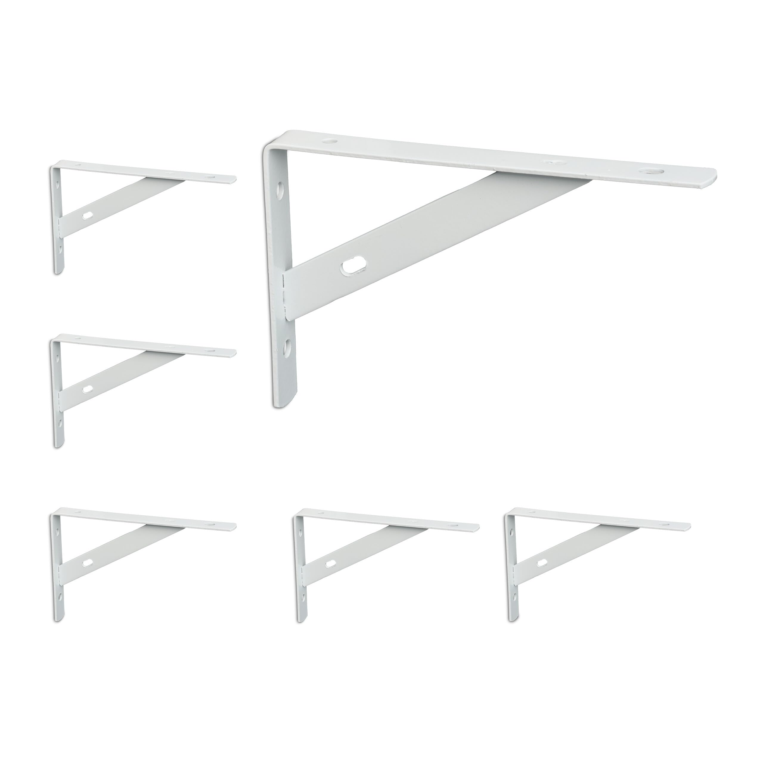 Relaxdays Shelf, Set of 6, Support Angles, Wall bracket, Holder HWD: 11 x 2.5 x 14 cm, Metal, Grey, Steel, 9.5 x 1.5 x 15 cm