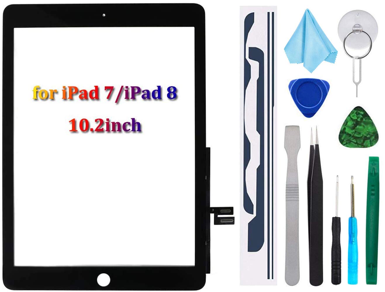 Tefir Black Touch Screen Digitizer for iPad 7/8 2019 2020 7th/8th Generation iPad 10.2" A2197 A2198 A2200 A2270 A2428 A2429 A2430 Assembly Replacement with Toolkit (NO Home Button)