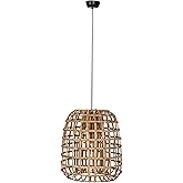 Creative Co-Op Round Woven Rattan and Bamboo Pendant Lamp, Natural