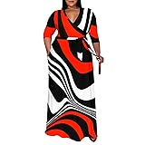 Runwind Plus Size Dress for Women 3/4 Sleeve V Neck