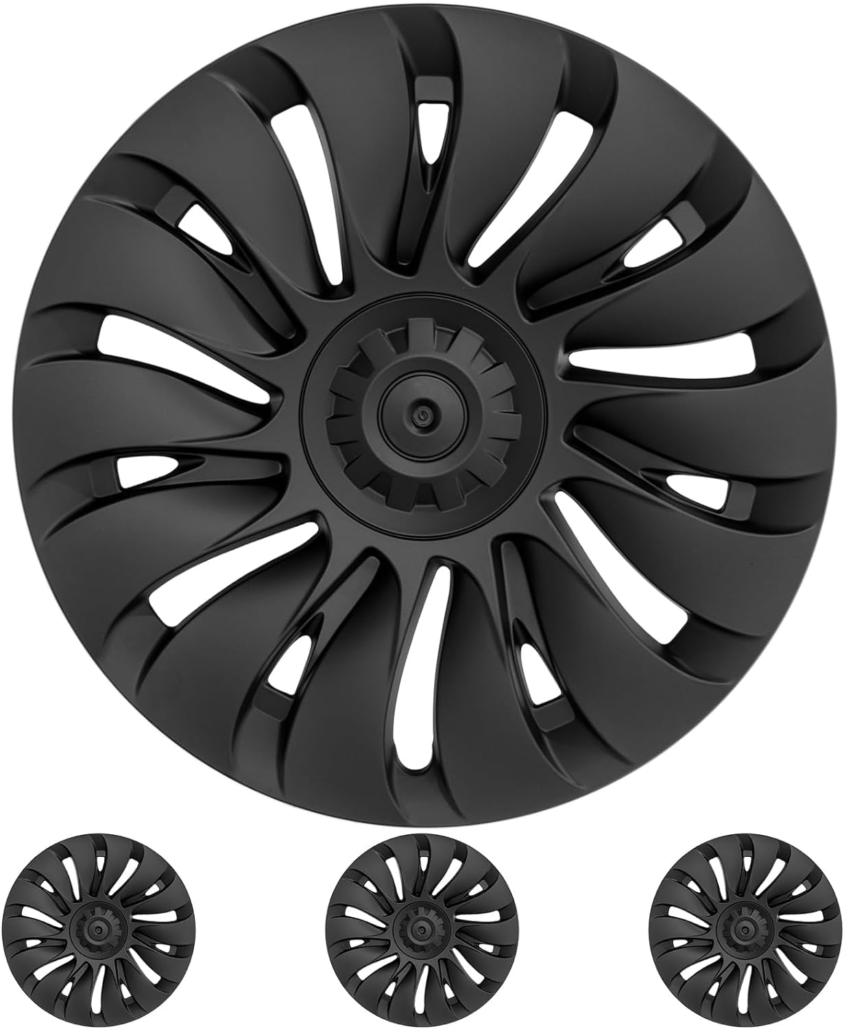 Photo 1 of Klutchtech Model Y Hubcaps - 19 Inch Gemini Wheel Covers 19'' Hurricane Wheel Hub Caps - Left-Right Aero Symmetry Design Kit Fit Model Y Accessories 2024-2021 (Matte Black - 4 Pack)