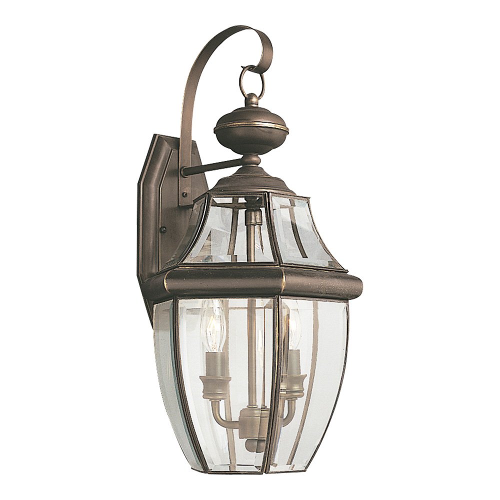 Sea Gull Lighting 8039-71 Lancaster Two-Light Outdoor Wall Lantern With Clear Curved Beveled Glass Panels, Antique Bronze Finish