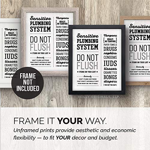 8x10" UNFRAMED PRINT Funny Bathroom Sign Do Not Flush Sensitive Plumbing Septic System Decor Farmhouse Rustic Home Art Modern Humor No Tampon Feminine Sanitary Product Paper Toilet Bong IUD Condom