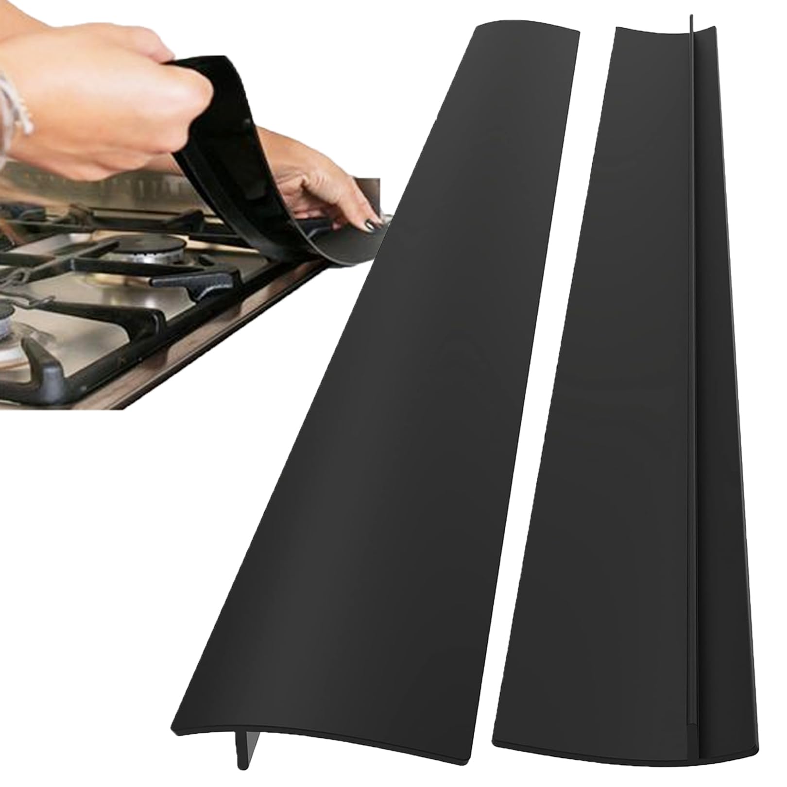 2-Pack Kitchen Silicone Counter Gap Filler,Heat-Resistant Cooker FillersGap Strips,Anti-Stain CookerGap Cover for Kitchen Countertop Easy Clean (Black)