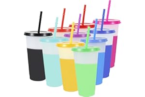 10Pcs Color Changing Cups 24 oz/710ml Plastic Straw Tumbler with Lid Leak-Proof Cold Drinking Cup Safe Fashion Water Bottle f