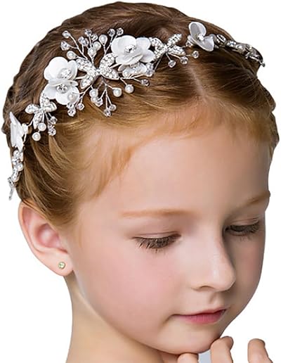 IYOU Princess White Flower Headpiece Pearl Crystal Bridal Wedding Hair