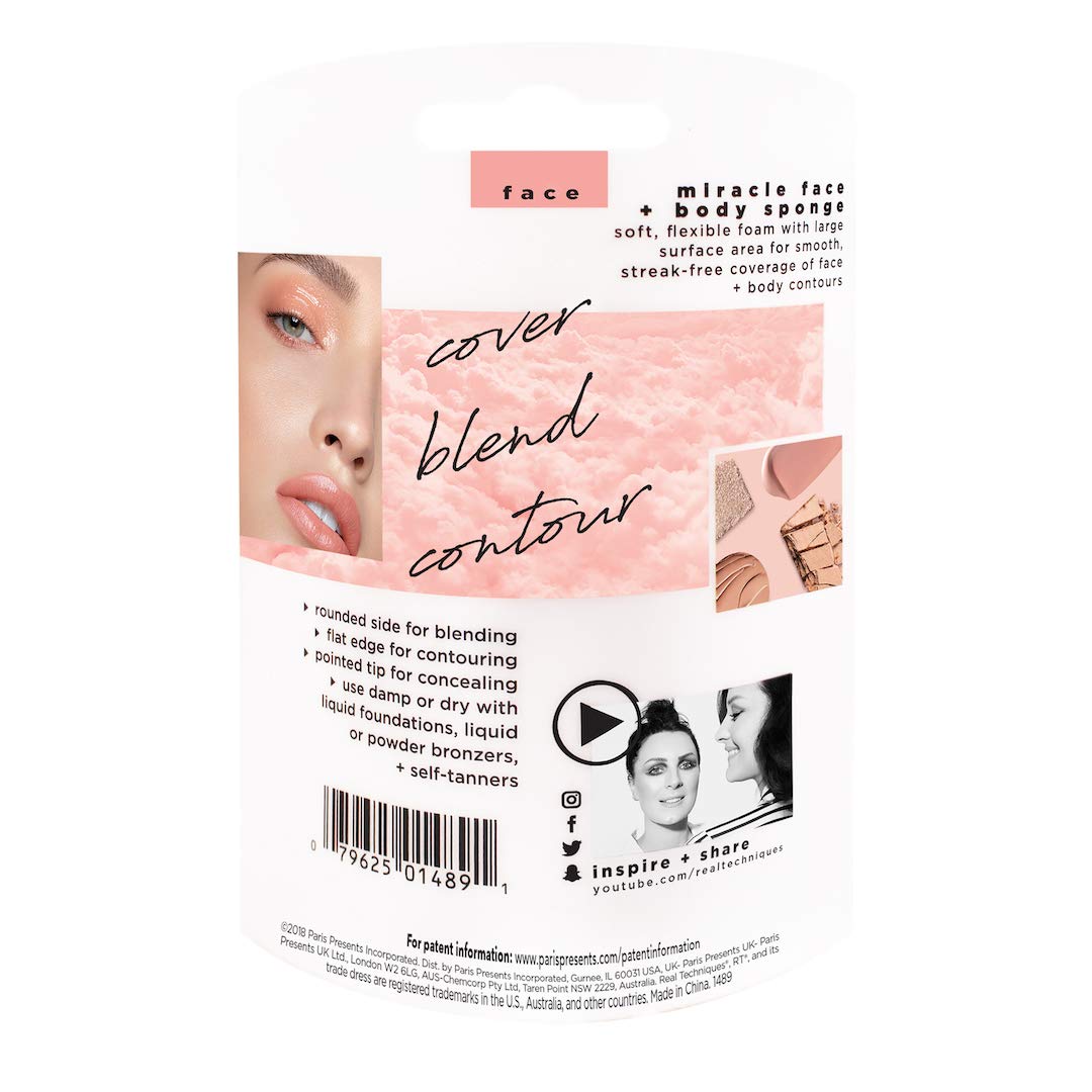 Real Techniques Cruelty Free Miracle Body Complexion Sponge, Ideal for Highlighters, Bronzers, & Body Makeup, for Streak Free, Precise Makeup Application: Beauty