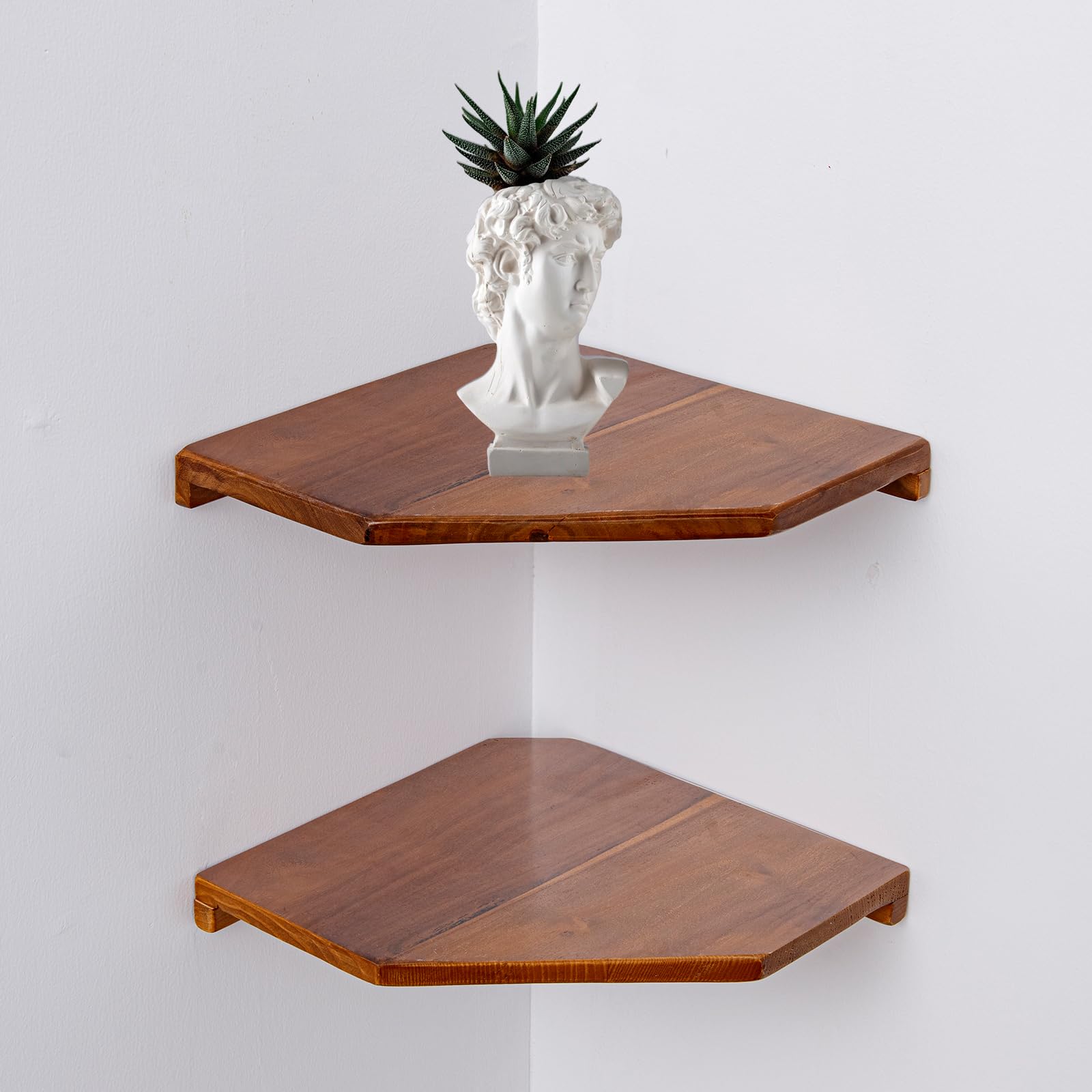 Photo 1 of ***(PARTS ONLY/ MAJOR DAMAGE/ NON FUNCTIONAL)***JOLLYMER 2 Pcs Floating Corner Shelves for Bathroom, Kitchen or Living Room Decor, Wooden Wall Mounted Shelves, Natual Teak