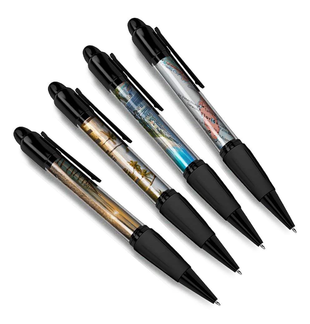 DV DESIGN Set of 4 Florida Black Ballpoint Pens - America Travel USA United States Beach Seaside Friends Boys Girls Men Women Theme Pen #79352