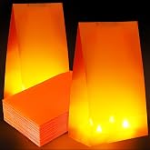 Honeydak 24 Pcs Halloween Plastic Luminaria Bags Orange Candle Lantern Bag | 15" x 9" x 25", Waterproof Luminaria Bags, for Christmas Weddings Birthday Party Holiday Decoration Use