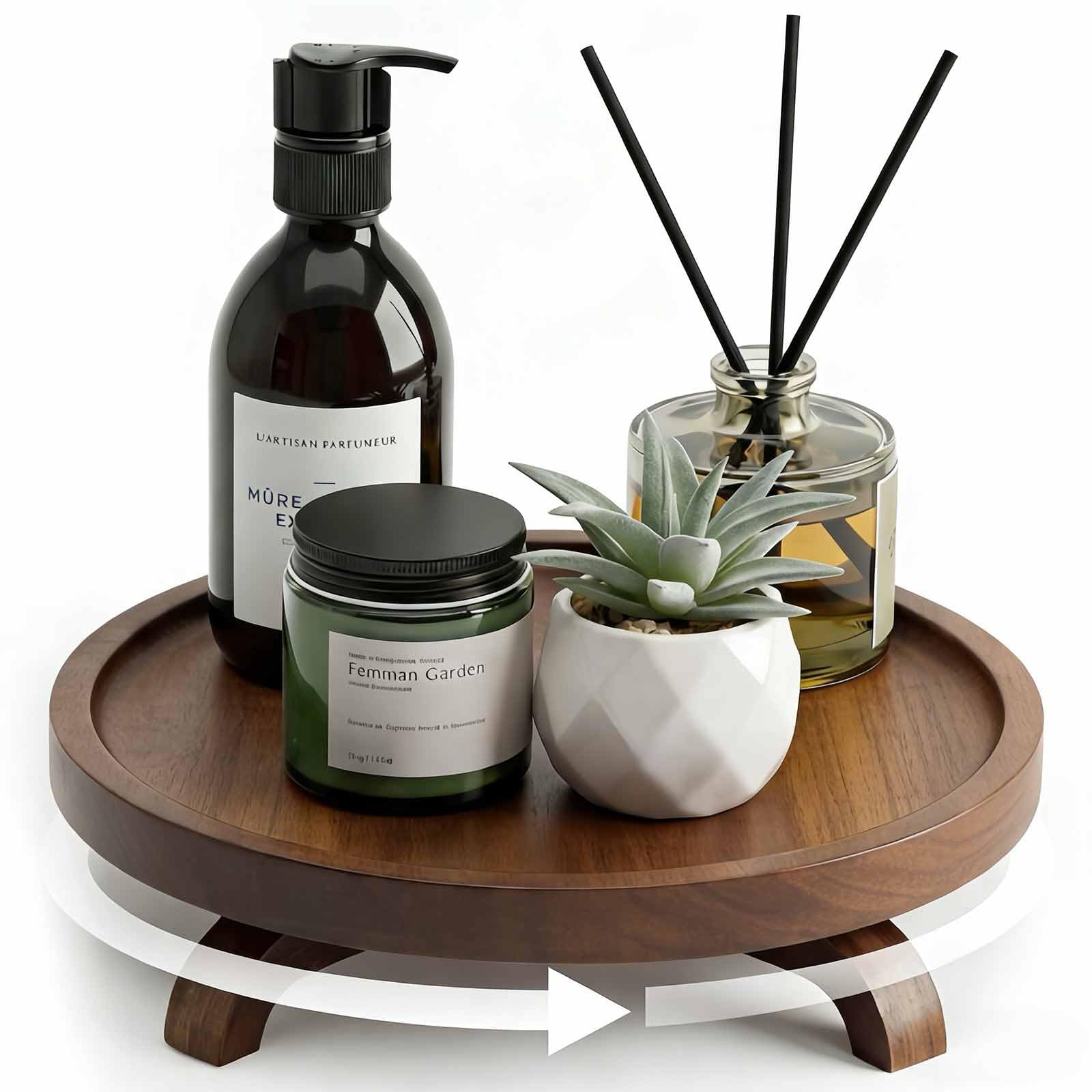 Photo 1 of 10" Solid Wood Lazy Susan Turntable Organizer for Cabinet, Pantry, Kitchen Countertop - Farmhouse Style with Raised Feet & Water-Resistant Coating, Rustic Bathroom Vanity Tray and Dining Table Decor