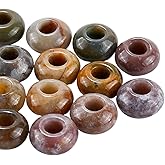 SOFPLATE 1 Box 20Pcs Natural Gemstone Beads 14mm Indian Agate Bead Bulk Round Large Hole Stone European Rondelle Spacer Macrame Beads for Hair Braids Jewelry Making Bracelets Beading Necklaces Crafts