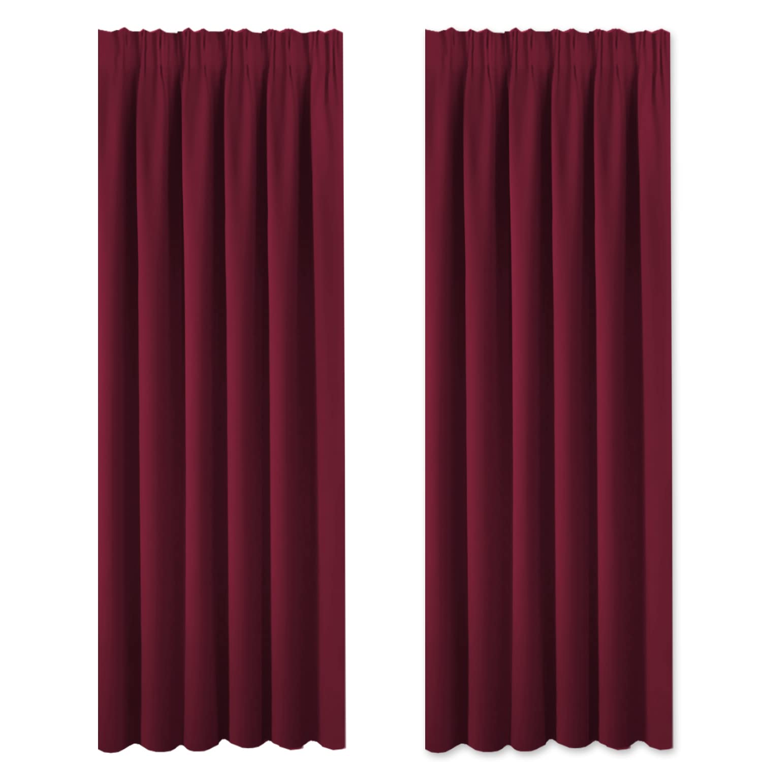BellaHills Burgundy Blackout Curtains for Bedroom - Pencil Pleat Thermal Insulated Room Darkening Curtains for Living Room, Set of 2 Panels (66 x 90 Inch, Burgundy Red)