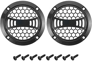 MECCANIXITY 2 Pcs 2inch Black Speaker Grill Mesh Plastic Woofer Guard Protector Dust Cover Black Decorative Circle Plastic Frame with Screws for Home Audio Car Speaker Replacement