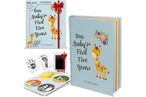 Novarena First 5 Years Baby Memory Book Journal Scrapbook 48 Pack Monthly Milestones Stickers & Clean-Touch Baby Safe Ink Pad