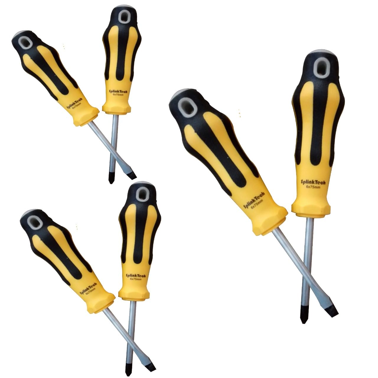 ARA CHOICE 6X Screwdriver Magnetic Set Heavy Duty Comfort Grip Philips Flat Slotted Tool Black Yellow Hand Operated Tools Handle Chrome-Vanadium Metal Anti-Slip Electronics Repair Tool