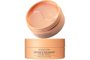 SEONGLOW Caffeine Under Eye Patches: 30 Pairs Korean Hydrogel Eye Masks for Dark Circles Puffiness Relief with Niacinamide Hyaluronic Acid - Undereye Brightening Hydrating Anti-Wrinkle Treatment
