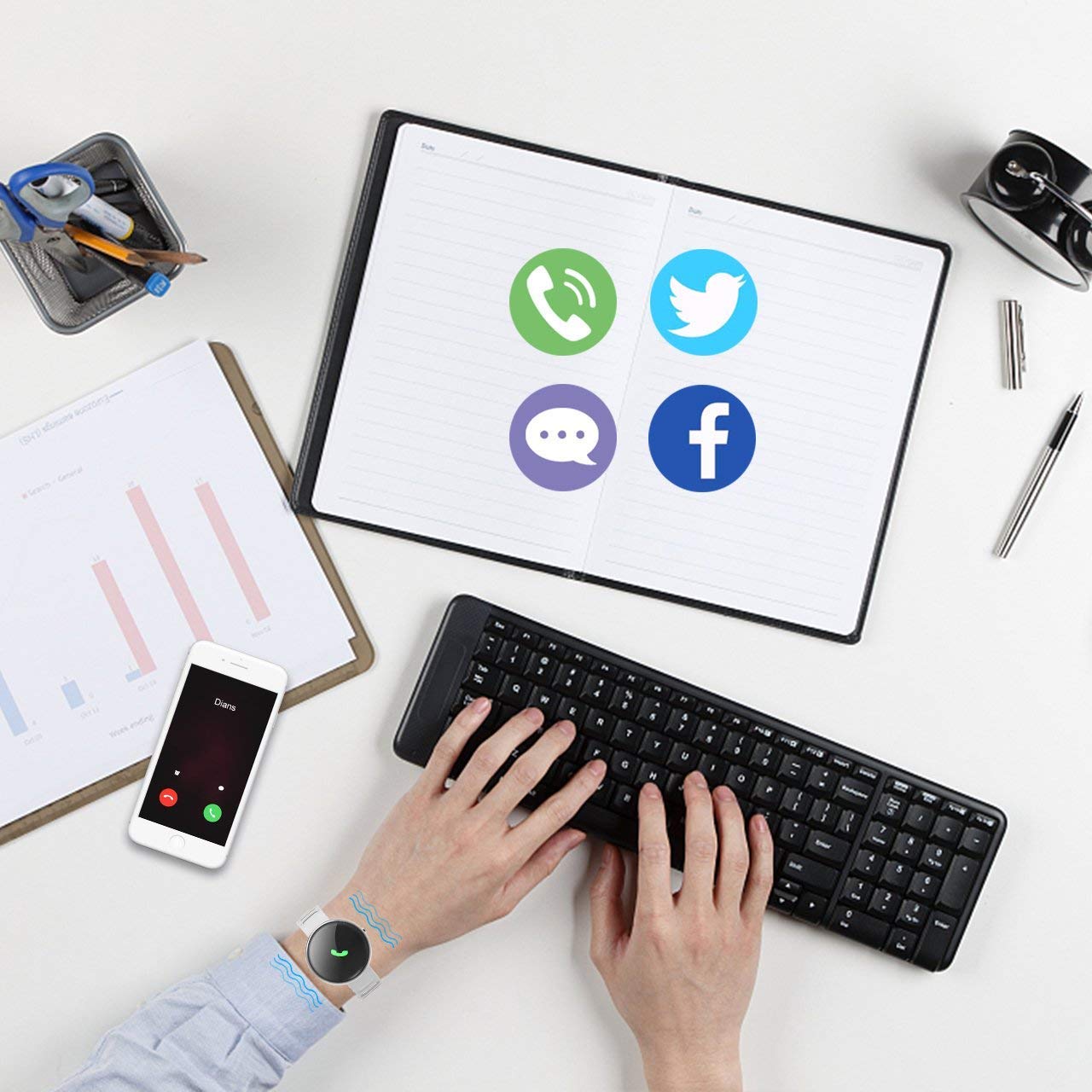 ROADTEC Fitness Tracker Smart Watches for Android, Bluetooth 4.0 Watch 5ATM IP67 Waterproof (White+Gray)