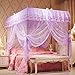 UOZZI BEDDING 4 Corners Post Purple Canopy Bed Curtain for Girls & Adults - Cute Cozy Drape Square Netting for Twin Bed - 4 Opening 58