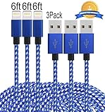Mribo 3pcs 6FT 8Pin Lightning Cable Nylon Braided Extra Long USB Cord Charging Cable for iPhone 7/7plus, iphone 6s, 6s plus, 6plus, 6,5s 5c 5,iPad Mini, Air,iPad5,iPod.(White &Blue).