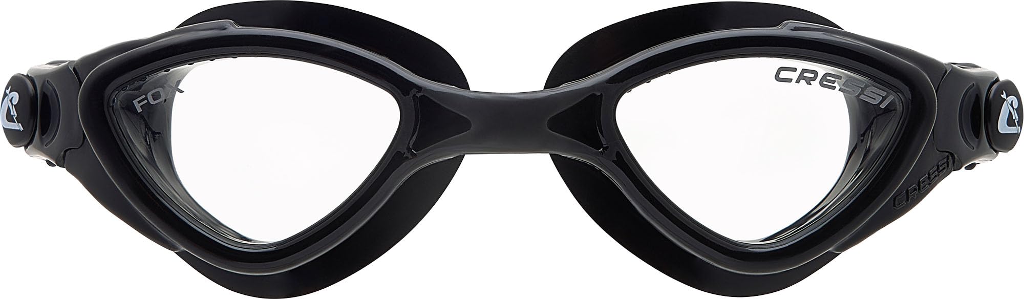 Cressi Fox Goggles Black/Black - Premium Adult Swimming Goggles Pool and Water Sports, Anti Fog 100% Anti UV, Black_Clear Lens, One Size
