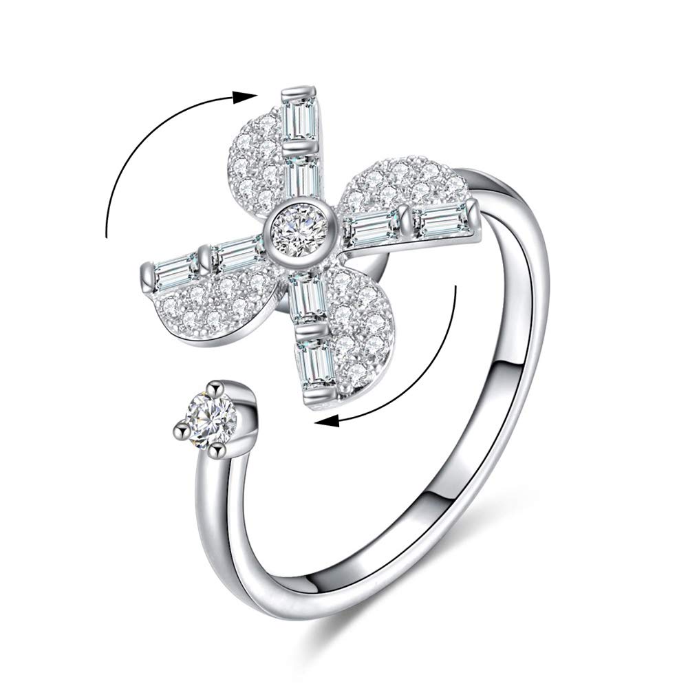 AoedeJ Fashion Women Anti-anxiety Spinning Rings Open Adjustable Rotating Cubic Zirconia Wedding Rings