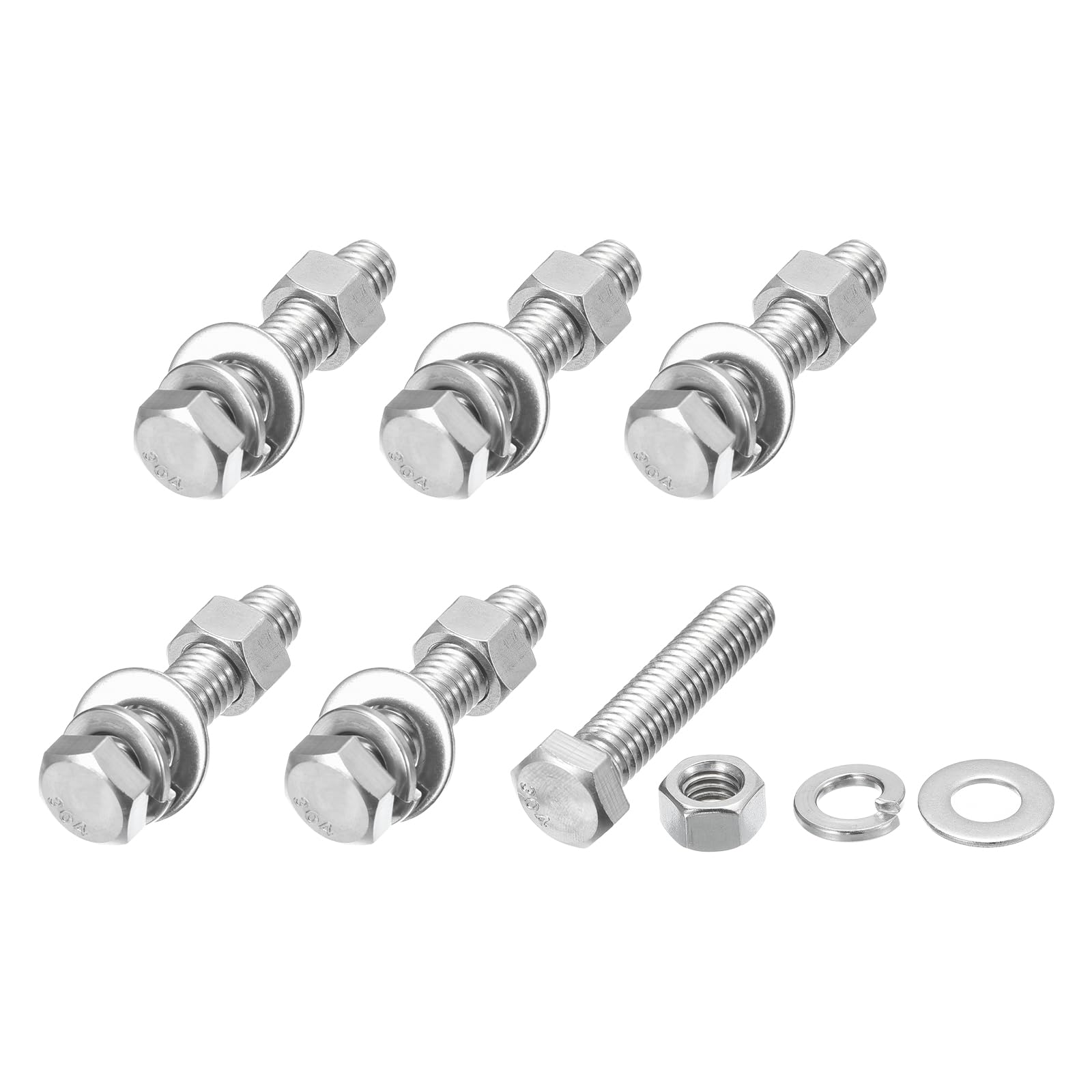 METALLIXITY Hex Head Screws Bolts, Nuts, Flat & Lock Washers Kits (3/8-16x1-3/4") 6 Set, Stainless Steel Fully Threaded Machine Screws Bolt Set - for Home Appliance Equipment