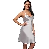 FADSHOW Women's Satin Spaghetti Strap Nightgown Sleeveless Sleepwear Silky Slip Dress Sexy Negligee Lingerie Short Nightdress