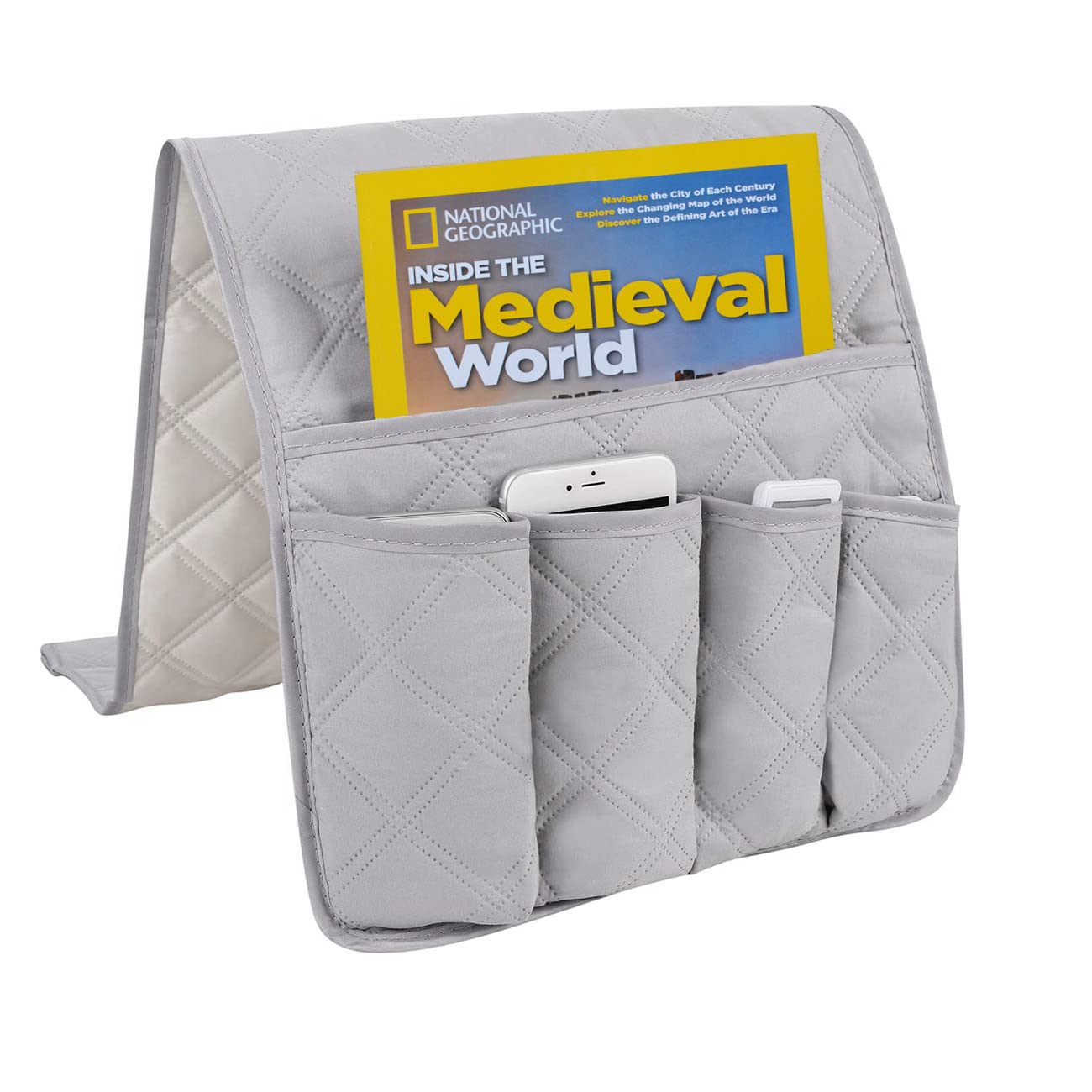 Anti-Slip Sofa Armrest Organiser Caddy Couch Armchair Pocket Organizer Remote Control Holder 5 Pockets Sofa Hanging Storage Bag for Magazine, Books, Cell Phone, Snacks, Glasses