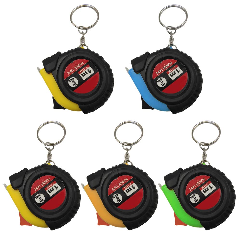 5 Pcs Retractable Mini Tape Measure Keychains with Slide Lock - Pocket Size, Random Color