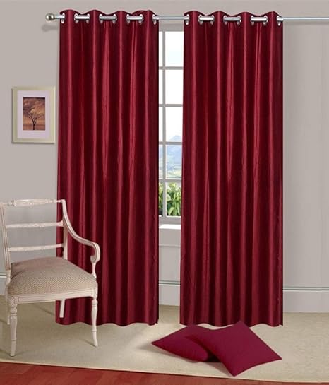 Buy Home Furnishings Faux Silk Curtains Maroon Set Of 2 Online