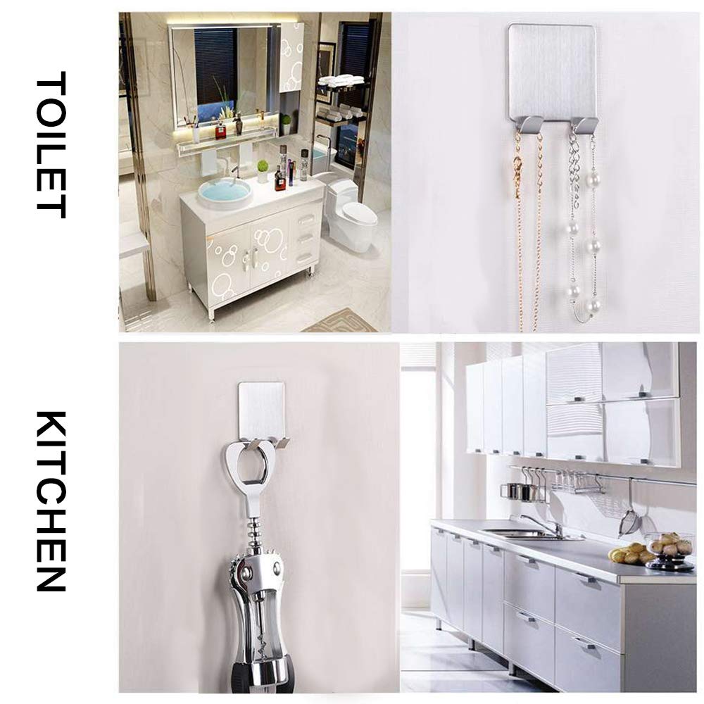 btcus4 3M Self Adhesive Wall Hooks Heavy Duty Wall Hanger for Robe Coat Towel Keys Bags Bathroom Kitchen and Office Stainless Steel 4-Pack