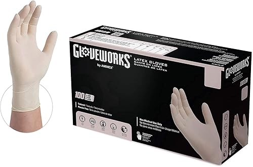 GLOVEWORKS Industrial Ivory Latex Gloves, Box of 100, Mil, Size