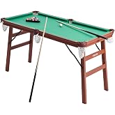 VEVOR Folding Pool Table,Portable Billiards Tables, Foldable Space-Saving Entertainment Game Set Includes Ball, Cue, Rack, Chalk, Brush, Brown with Bule Cloth, for Family Use, Recreation Room