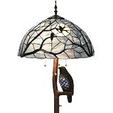 Bieye L10882 Raven Tiffany Style Stained Glass Floor Lamp, 18Wx65H | Double-lit shade and raven night light; 3 x E26 + 1 x E12 sockets; 3 pull chains; foot switch; 18