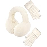 Senker Fashion Winter Ear Muffs Gloves for Women Foldable Warm Earmuffs Faux Fur Fluffy Warmers Covers Headband Cold Weather