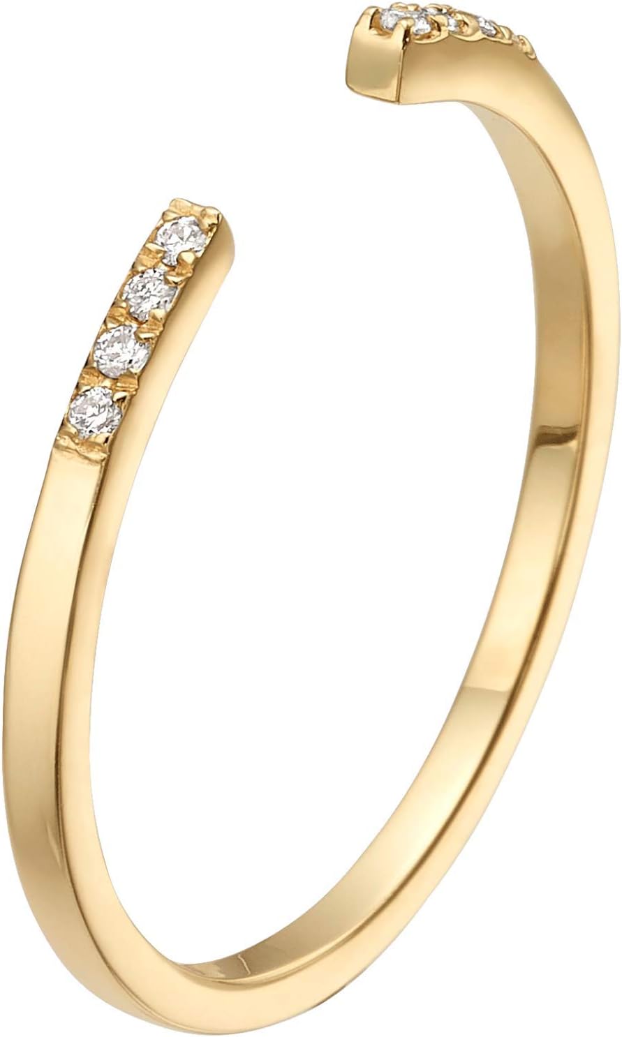 Diamond Ring for Women, Open 14k Solid Yellow Gold Wedding Band, Dainty Thin Stacked Skinny 0.04 ct. Natural White Diamond Promise Ring, Handmade Affordable Modern Jewelry Gift, Size 6US