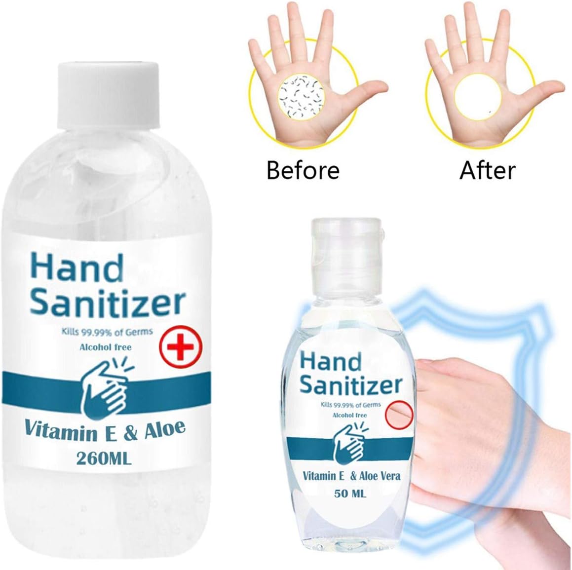 50ml 260ml Instant Hand Sanitizer Gel, Refreshing Hand Soap Gel Natural Antibacterial Disposable Hand Sanitizer