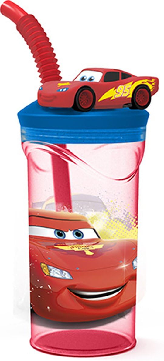 Kids 3D Character Drinking Tumbler Water Bottle With Expanding Straw (Cars)