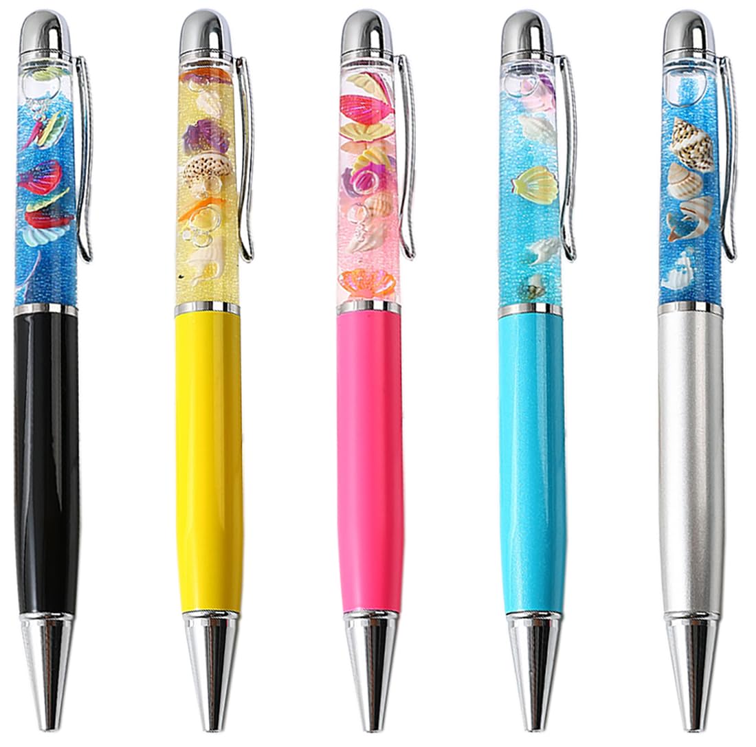 Gullor 5 Pieces Retractable Ballpoint Pens, Bling Dynamic Floating Liquid Sand Glitter Pen, Ocean Series