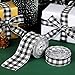 2 Rolls Buffalo Plaid Burlap Wired Ribbon Weave Ribbon with Wired Edge for Christmas Crafts Floral Bows Craft Decoration, 2.4 Inches by 315 Inches(Black and White)