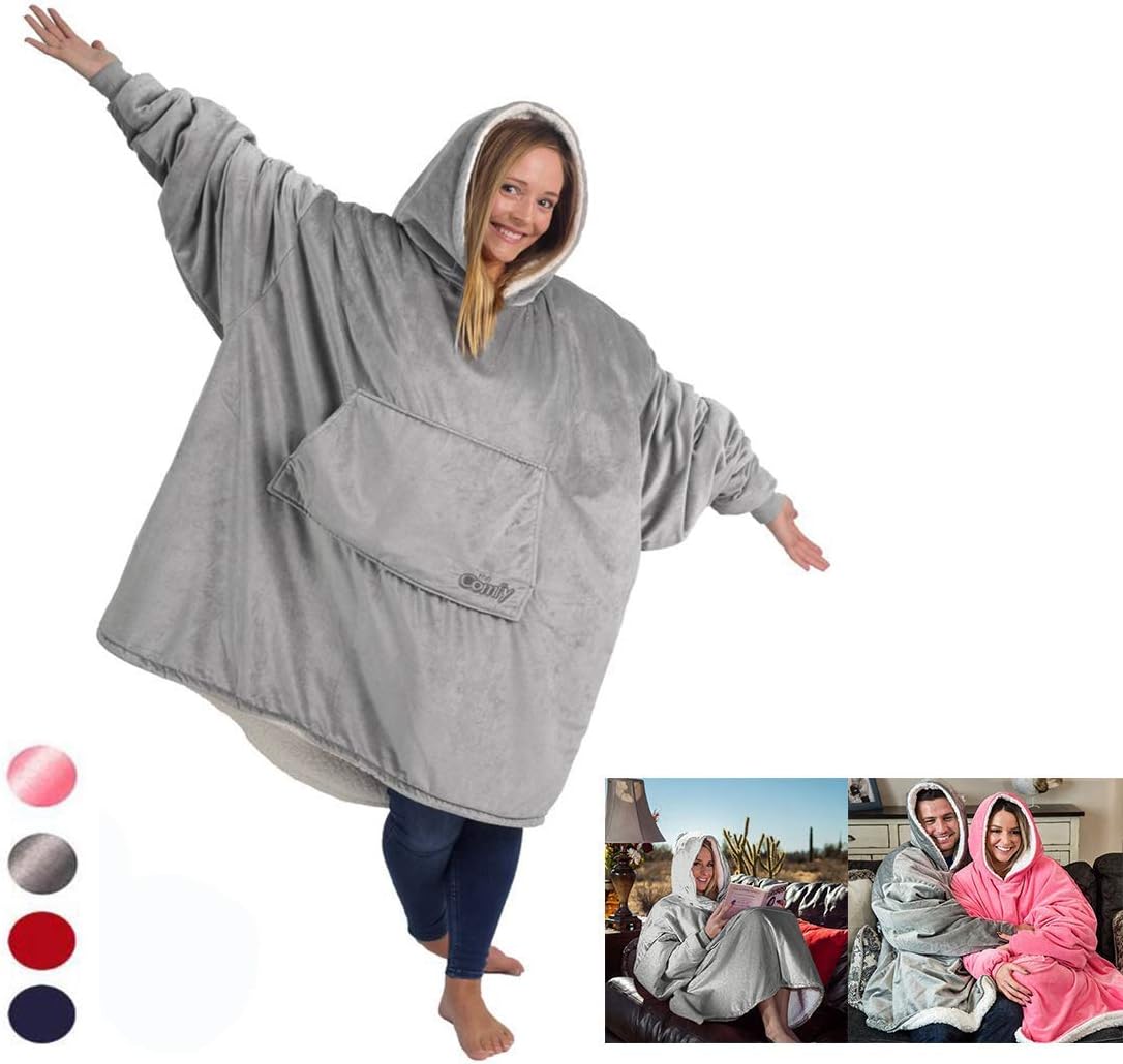Coperta Gigante Ultra soffice Che puoi indossare Come Felpa con Cappuccio Che ti terrà al Caldo quest'inverno, Taglia unica Tutti Adulti Uomini Donne Diciottenni Grey