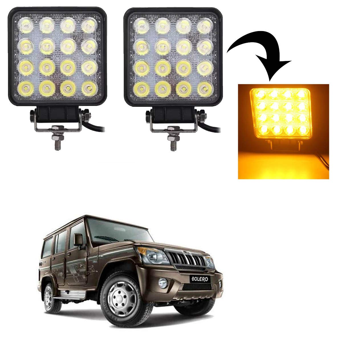 Kandid 16 Led Square Fog Light Headlight For Mahindra Bolero Set