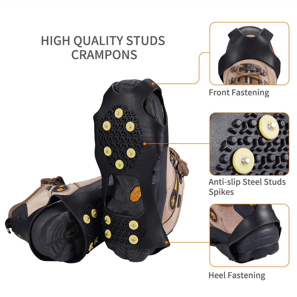 Extra 10 Studs Fishing KUYOU Traction Ice Cleats Snow Grips Ice