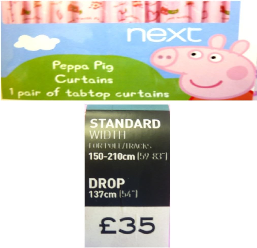 Peppa Pig Pink Bed Time Tab Top Ready Made Curtains Set 66 X 54